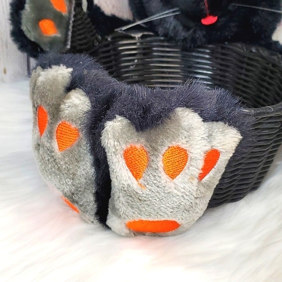 Vintage 90s Halloween Black Cat Witch Plush Stuffed Animal Wicker Candy Basket - Picture 5 of 12